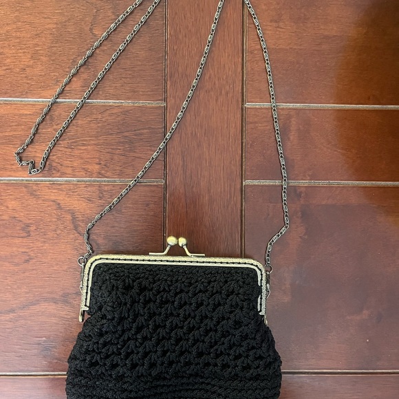 Elegant Black Crochet Shoulder Bag - Picture 2 of 7